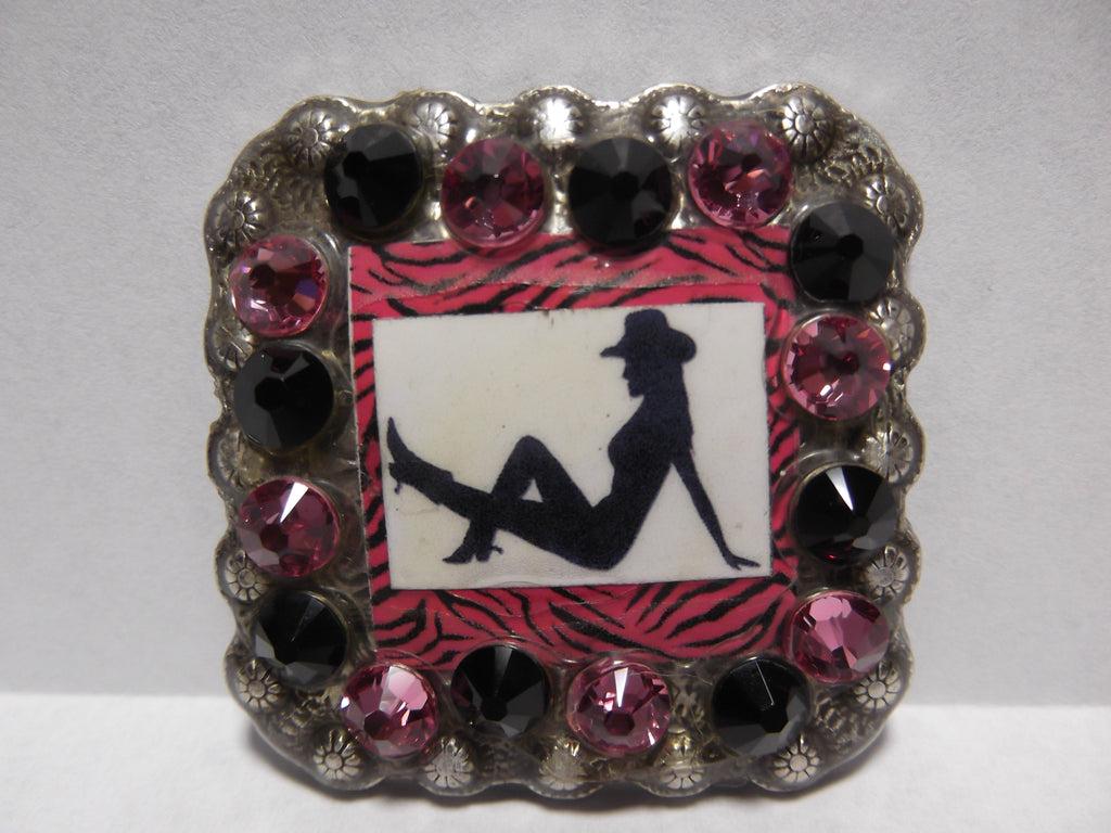 1 3/8" Custom Picture Concho - Pink Zebra Mud Flap Girl