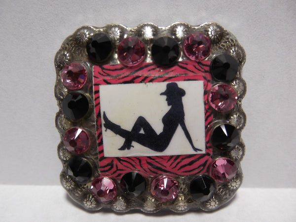 1 3/8" Custom Picture Concho - Pink Zebra Mud Flap Girl