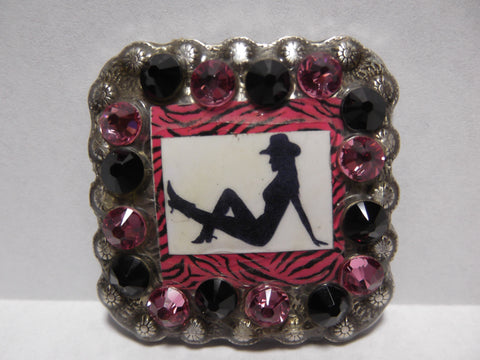 1 3/8" Custom Picture Concho - Pink Zebra Mud Flap Girl