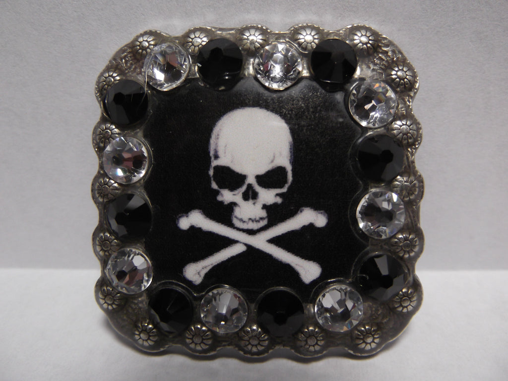 1 3/8" Custom Picture Concho - Skull And Cross Bones