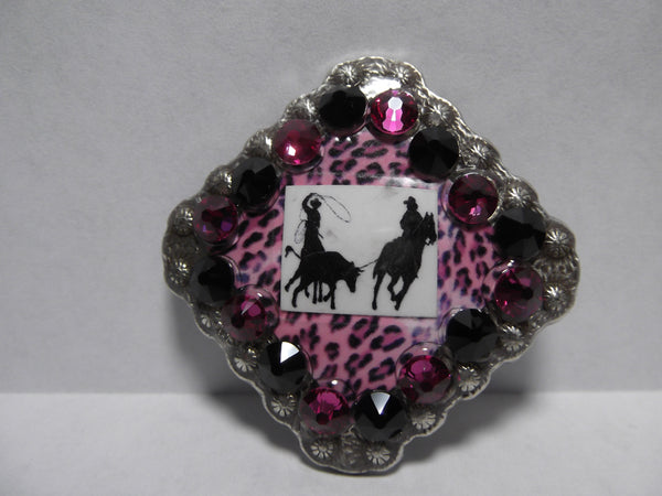 1 3/8" Custom Picture Concho - Cheetah Team Roper