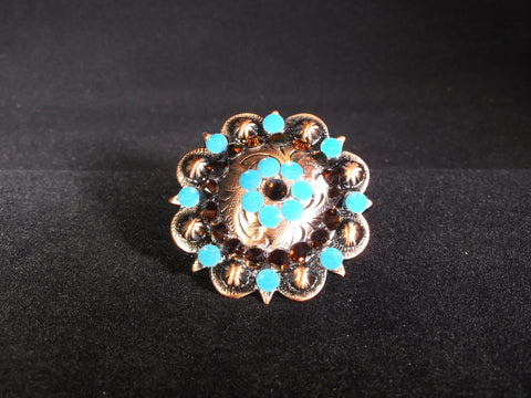 1 3/4" Custom Copper Concho - Caribean Blue Opal and Smoked Topaz