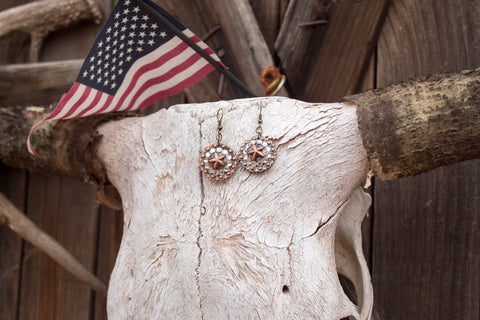 1" Copper Star Concho Earrings - Crystal