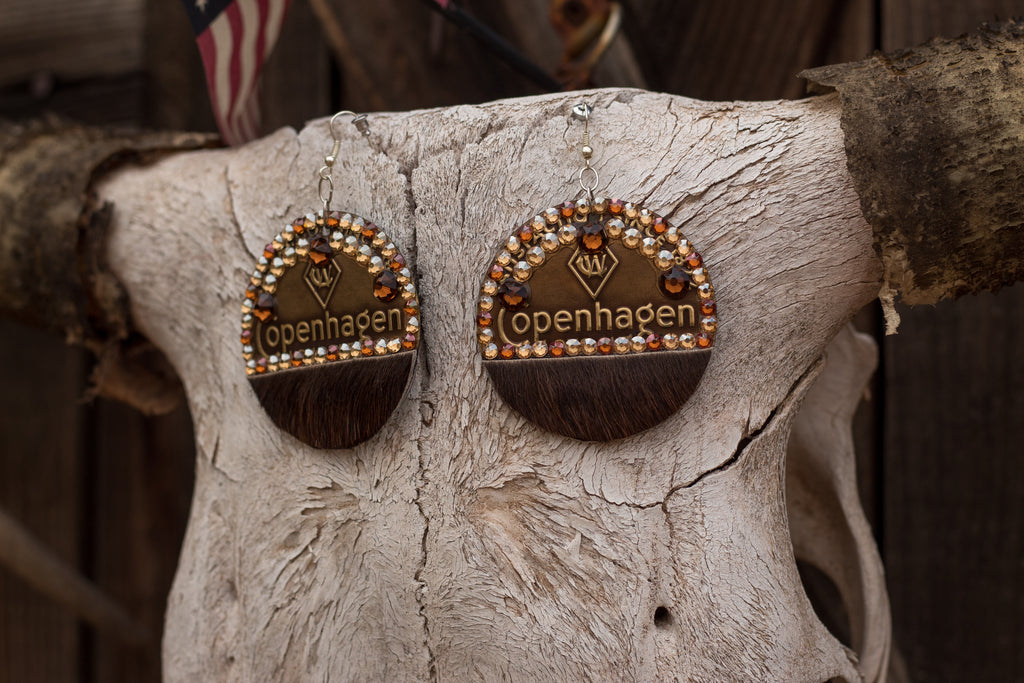 Copenhagen Silver Lid Earrings - Brown Cowhide - Dally Down Designs