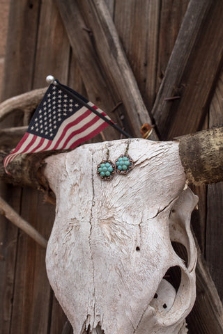 1" Copper Octagon Berry Concho Earrings - Turquoise