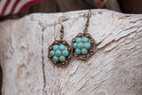 1" Copper Octagon Berry Concho Earrings - Turquoise