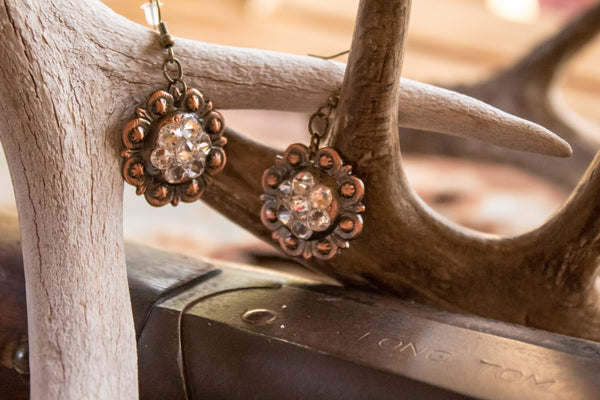 1" Copper Berry Concho Earrings - Crystal