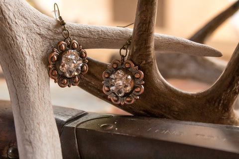 1" Copper Berry Concho Earrings - Crystal