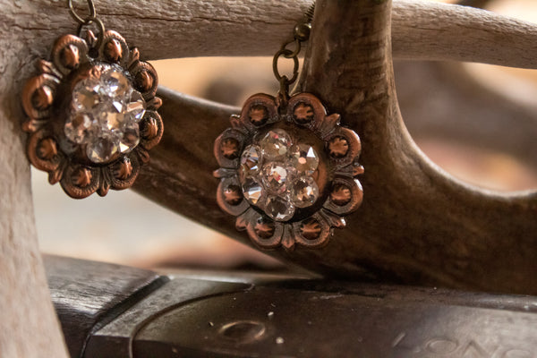 1" Copper Berry Concho Earrings - Crystal