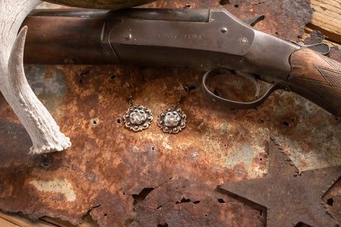 1" Shiny Silver Concho Earrings - Fire Opal