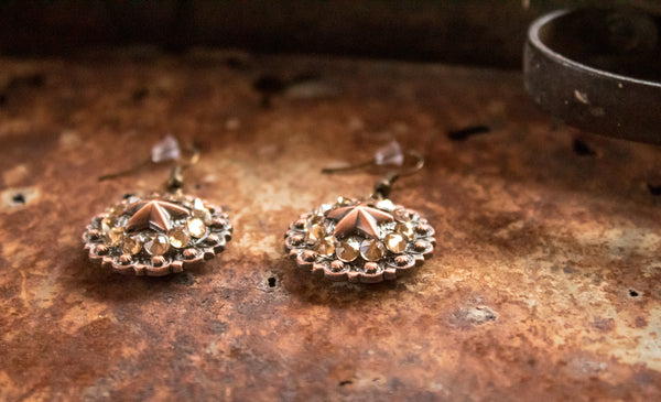 1" Copper Star Concho Earrings - Crystal Golden Shadow