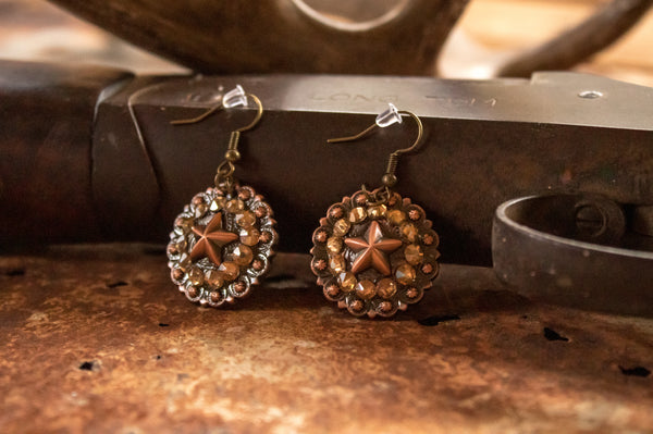 1" Copper Star Concho Earrings - Crystal Golden Shadow