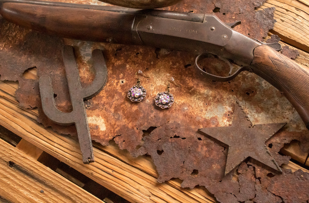 1" Copper Octagon Berry Concho Earrings - Crystal AB