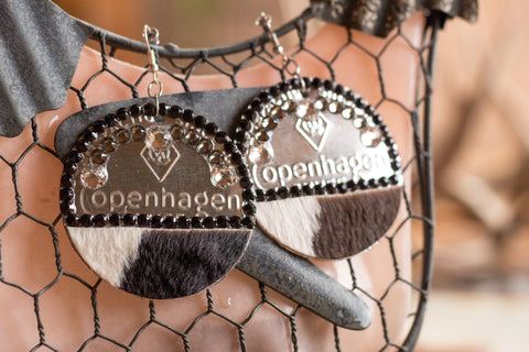 Copenhagen Silver Lid Earrings - Black and White Cowhide - Dally Down Designs