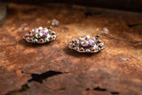 1" Copper Octagon Berry Concho Earrings - Crystal AB