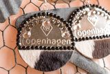 Copenhagen Silver Lid Earrings - Black and White Cowhide - Dally Down Designs