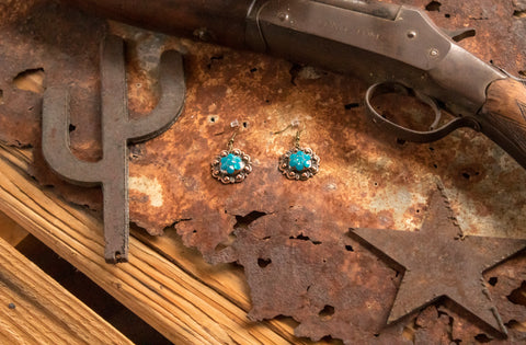 1" Copper Berry Concho Earrings - Caribbean Blue Opal