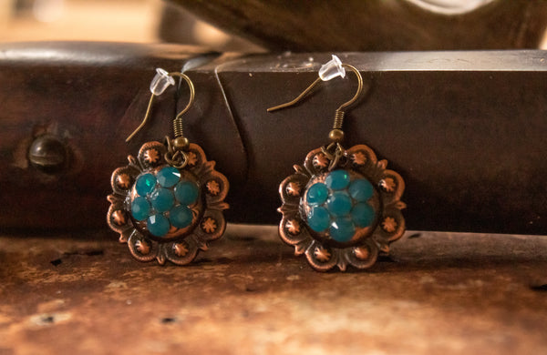 1" Copper Berry Concho Earrings - Caribbean Blue Opal