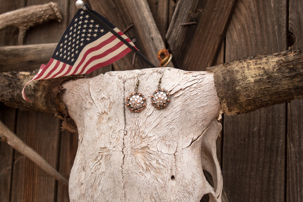 1" Copper Berry Concho Earrings - Crystal