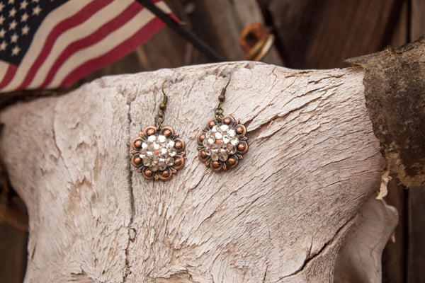 1" Copper Berry Concho Earrings - Crystal