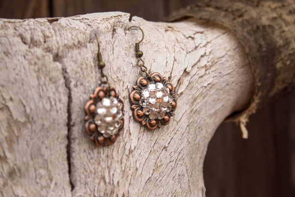 1" Copper Berry Concho Earrings - Crystal