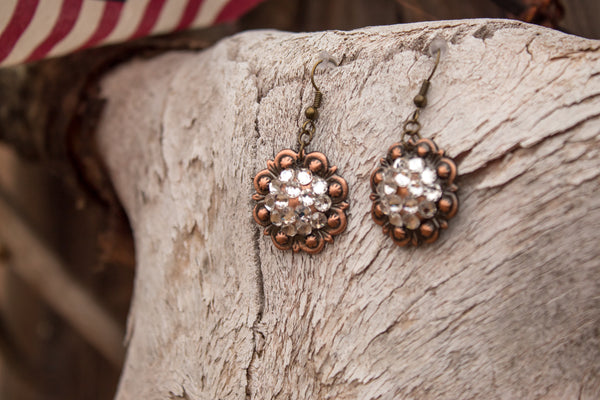 1" Copper Berry Concho Earrings - Crystal