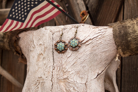 1" Shiny Silver Concho Earrings - Fire Opal