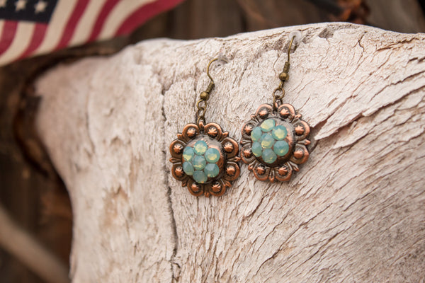 1" Copper Berry Concho Earrings - Pacific Opal