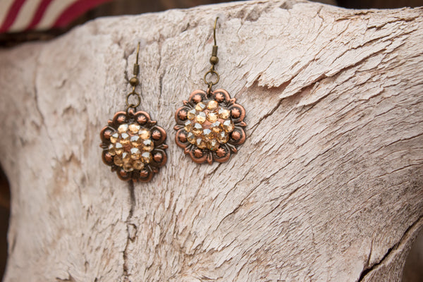 1" Copper Berry Concho Earrings - Crystal Golden Shadow