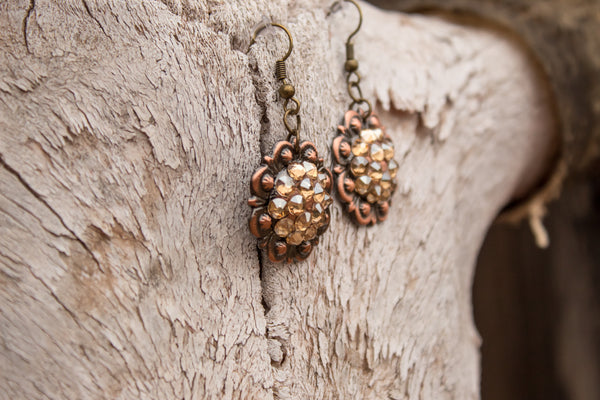 1" Copper Berry Concho Earrings - Crystal Golden Shadow