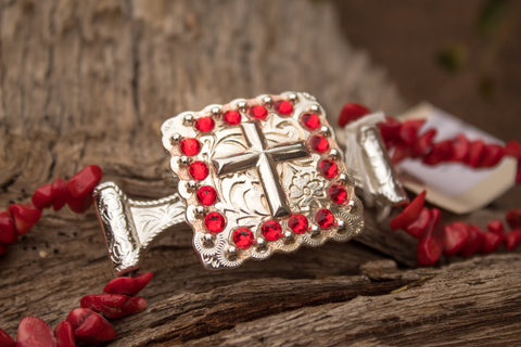 Custom Concho Bracelet with Red Rocks