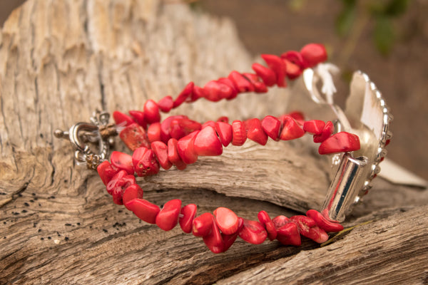 Custom Concho Bracelet with Red Rocks