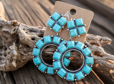 Burnished Silver Turquoise Western Semi Stone Clip On Earring