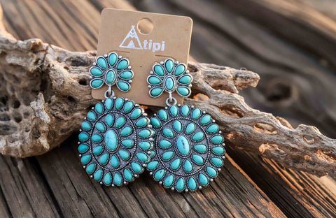 Turquoise Western Concho Semi Stone Earring