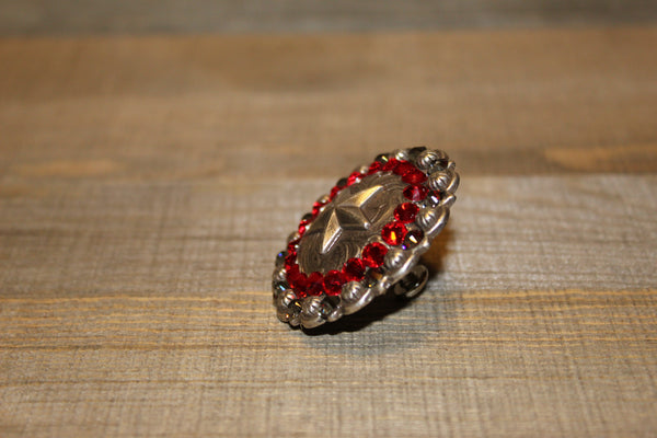 1 3/4" Custom Antique Silver Star Berry Concho - Light Siam and Black Diamond