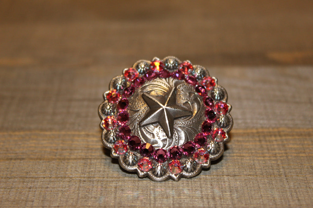 1 3/4" Custom Antique Silver Star Berry Concho - Rose and Rose AB