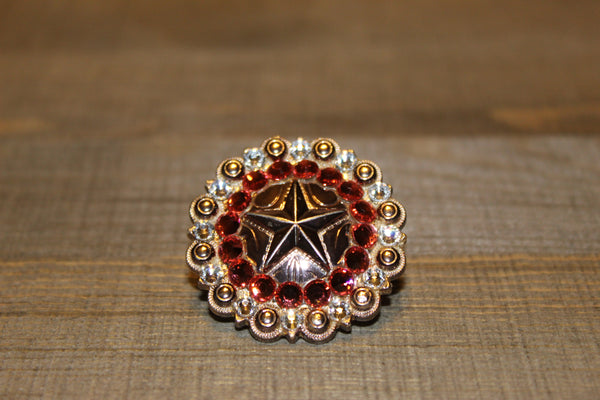 1 1/2" Custom Shiny Silver Star Berry Concho - Padparadscha and Crystal