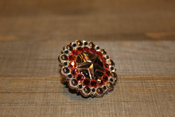 1 1/2" Custom Shiny Silver Star Berry Concho - Padparadscha and Crystal