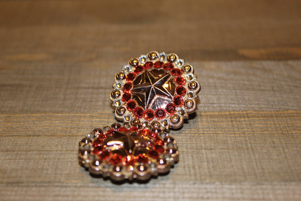 1 1/2" Custom Shiny Silver Star Berry Concho - Padparadscha and Crystal