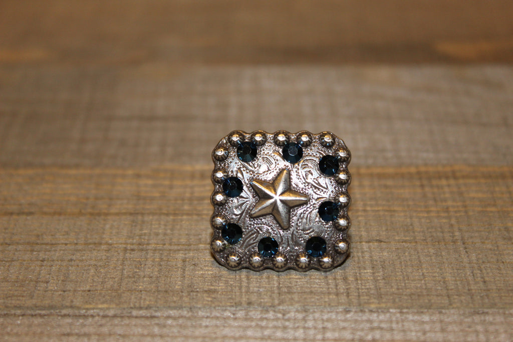 1" Custom Antique Star Concho - Crystal Metallic Blue