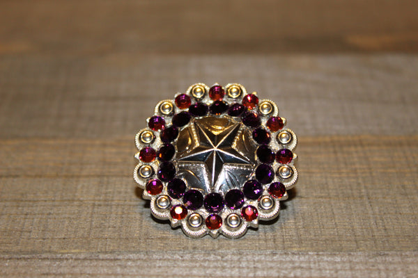 1 1/2" Custom Shiny Silver Star Berry Concho - Purple Velvet and Crystal Volcano