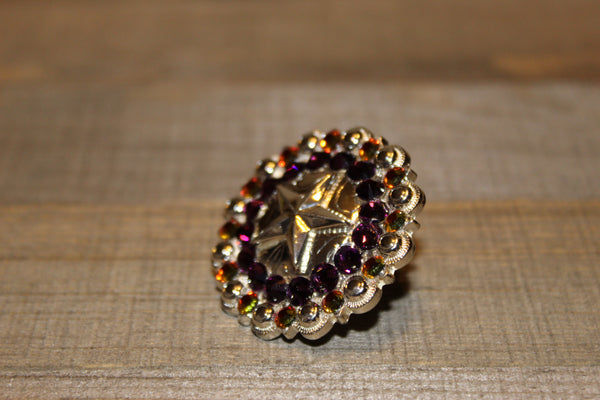 1 1/2" Custom Shiny Silver Star Berry Concho - Purple Velvet and Crystal Volcano