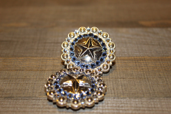 1 1/2" Custom Shiny Silver Star Berry Concho - Light Sapphire and Crystal
