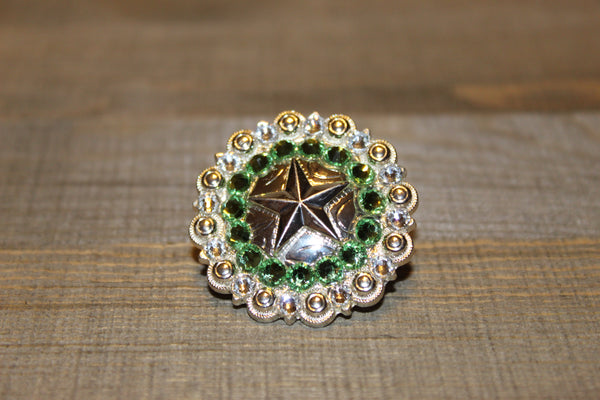 1 1/2" Custom Shiny Silver Star Berry Concho - Peridot and Crystal
