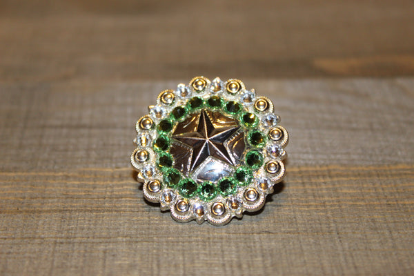 1 1/2" Custom Shiny Silver Star Berry Concho - Peridot and Crystal