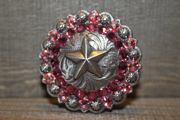 1 3/4" Custom Antique Silver Star Berry Concho - Rose and Rose AB