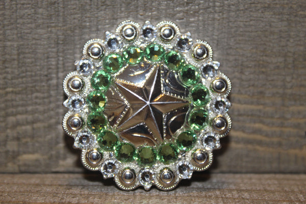 1 1/2" Custom Shiny Silver Star Berry Concho - Peridot and Crystal