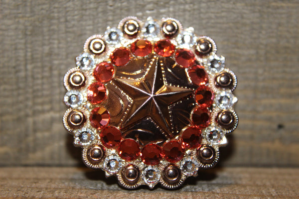 1 1/2" Custom Shiny Silver Star Berry Concho - Padparadscha and Crystal