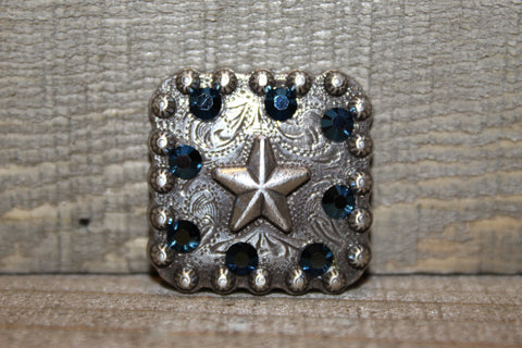 1" Custom Antique Star Concho - Crystal Metallic Blue