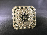 2 1/4" Custom Antique Silver Square Concho - Crystal, Black Diamond, and Jet